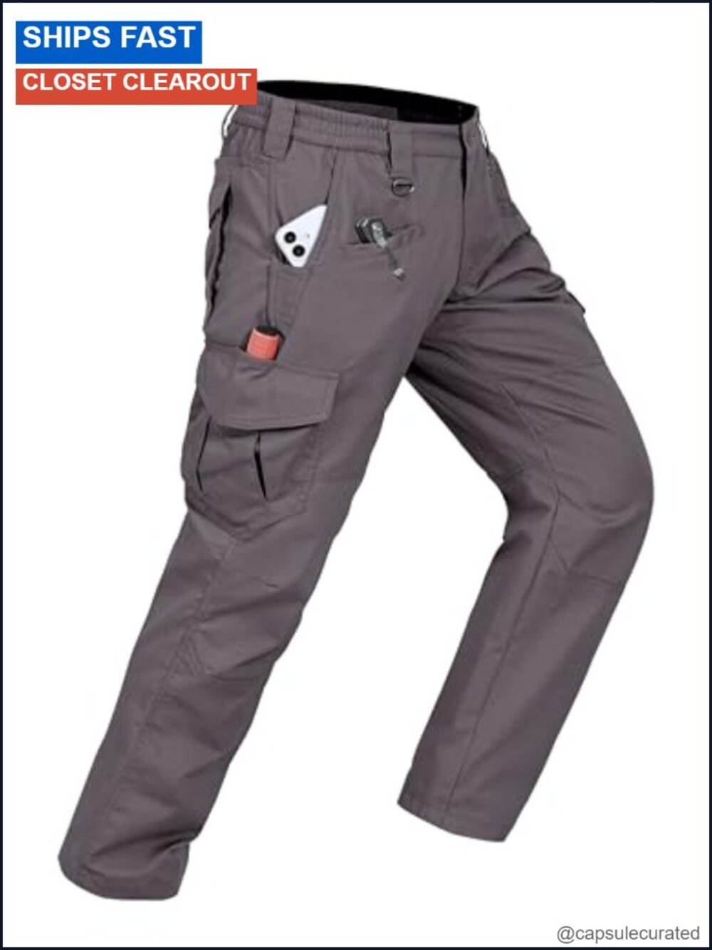 Men's Ripstop Cargo Tactical Work Pants Waterproof Lightweight 9 Pockets Cotton